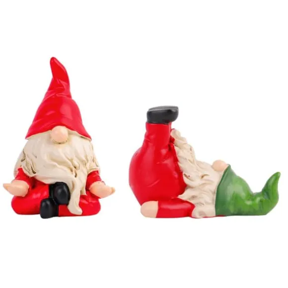 2 st gnomstatyer, roliga, stygga trädgårdstomtar, dekoration av mini-jultomtar
