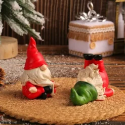 2 st gnomstatyer, roliga, stygga trädgårdstomtar, dekoration av mini-jultomtar