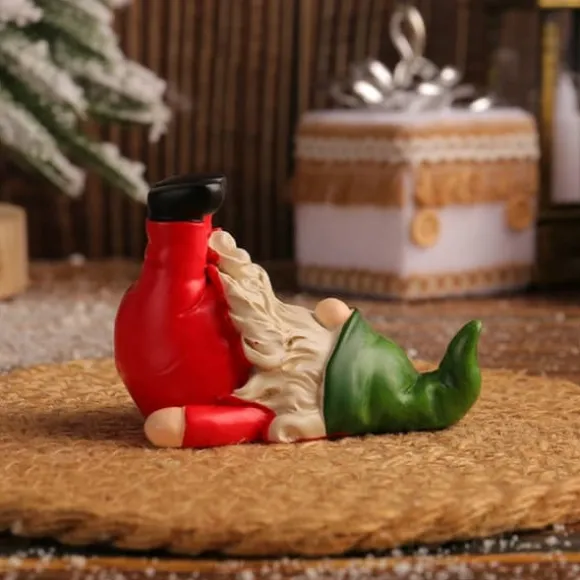 2 st gnomstatyer, roliga, stygga trädgårdstomtar, dekoration av mini-jultomtar