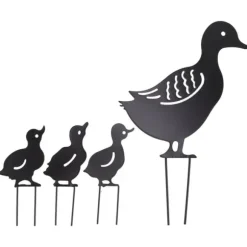 4 st metallanka dekorativa trädgårdsstakar Söt djur ihålig design svart järnkonst anka dekoration för innergård gräsmatta trädgård