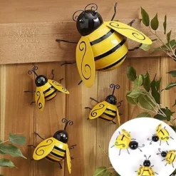 4 st metallbi väggkonstskulpturer järnbi hängande väggdekor för inomhus utomhus hem trädgård gård gräsmatta dekorationer