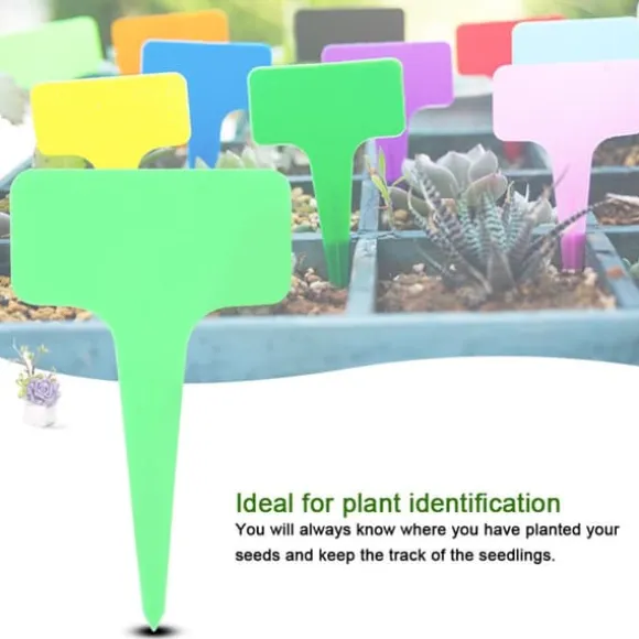 50 st plast T-typ etiketter för växter plantskola trädgård gräsmatta gröna