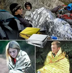 4 st värmefiltar skyddar mot kyla, regn, värme och vind, 210 x 160 cm med karbinhake och visselpipa i järn (guld/silver)