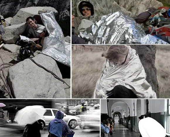 4 st värmefiltar skyddar mot kyla, regn, värme och vind, 210 x 160 cm med karbinhake och visselpipa i järn (guld/silver)