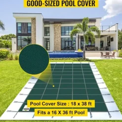 18 x 38 fot poolskydd med kompletta tillbehör för 16 x 36 fot pool, höghållfast PP-material, utmärkt permeabilitet, lätt att montera
