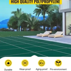18 x 38 fot poolskydd med kompletta tillbehör för 16 x 36 fot pool, höghållfast PP-material, utmärkt permeabilitet, lätt att montera