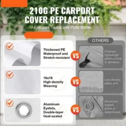 10 x 20 ft Carport Ersättningsskydd, Garage Tält, Vattentät & UV-skyddad, Enkel installation med 40 Bungee (endast Topp)