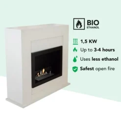 Adra BRI-MDW bio-etanol öppen spis - Vit MDF öppen spis surround - 1,5 KW värme