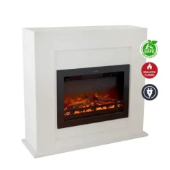 Adra EFL-MDW elektrisk spis - Vit MDF öppen spisram - 1500 Watt värme - fjärrkontroll