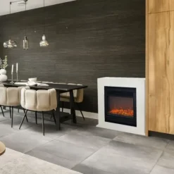 Adra ELU-MDW elektrisk spis - Vit MDF öppen spisram - 1400 Watt värme - fjärrkontroll