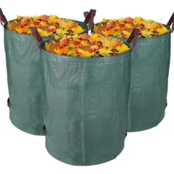 AJW-3-pack 300L trädgårdspåsar, hopfällbara och återanvändbara, stabila, UV-beständiga, grässäcksblad, trädgårdsavfall[1072]