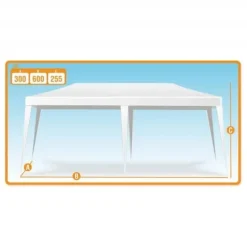Aktive Plast Gazebo, 300 x 600 x 255 cm, Stålrör 24/18/18 mm, Vit - 53992