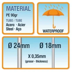 Aktive Plast Gazebo, 300 x 600 x 255 cm, Stålrör 24/18/18 mm, Vit - 53992