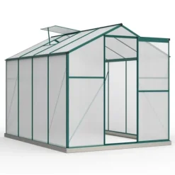 Aluminium växthus med grund 4,75 m² - 190 × 253 cm, inkl. 1 takfönster och skjutdörr, trädgårdsväxthus, tomatväxthus