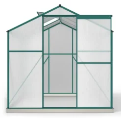 Aluminium växthus med grund 4,75 m² - 190 × 253 cm, inkl. 1 takfönster och skjutdörr, trädgårdsväxthus, tomatväxthus