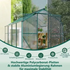 Aluminium växthus med grund 4,75 m² - 190 × 253 cm, inkl. 1 takfönster och skjutdörr, trädgårdsväxthus, tomatväxthus