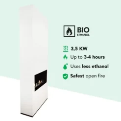 Ambiance BCW bioetanol öppen spis - Vit - Högt i tak - 3,5 KW värme
