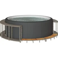 Badtunna infattning med förvaring och trappsteg i trä | Färg: Grå | Storlek: Standard