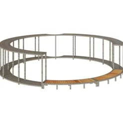 Badtunna infattning med förvaring och trappsteg i trä grå