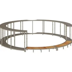 Badtunna infattning med förvaring och trappsteg i trä grå