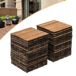 Balkong- och trallplattor i trä - Klickgolv 30×30 cm, 36-pack - Halkskydd - Vattentåliga - Inne/ute - Brun