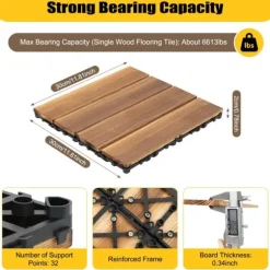 Balkong- och trallplattor i trä - Klickgolv 30×30 cm, 36-pack - Halkskydd - Vattentåliga - Inne/ute - Brun