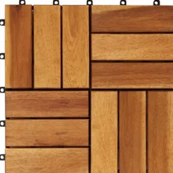 Balkongplattor av Akaciaträ 30x30 cm - Väderbeständiga och halkfria | Antal: 10 st | Färg: Naturlig trä | Storlek: 30x30 cm