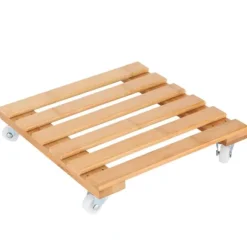 Bambu Flyttbar Krukväxt Blomhylla Förvaringsställ Bricka med Hjul för Utomhusträdgård