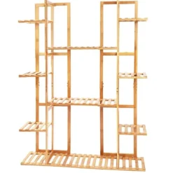 Bambu Växtställ, 9 Våningar för Mångsidig Förvaring, Lätt och Stabil,Trä