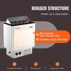 Bastuaggregat, 8kW elektrisk bastuugn, 41,2x27,4x57 cm, rostfritt stål