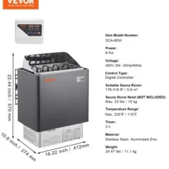 Bastuaggregat, 412x274x570 mm, Elektrisk, Inomhus Utomhus