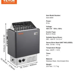 Bastuaggregat, 410x278x575 mm, Elektrisk, Inomhus/Utomhus, Rostfritt stål