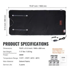 Bastu-filt Fjärrinfraröd Uppvärmning 180x79 cm, Armhål, Oxfordtyg