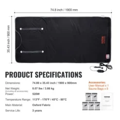 Bastu-filt Fjärrinfraröd Uppvärmning 190x89 cm, Armhål, Oxfordtyg