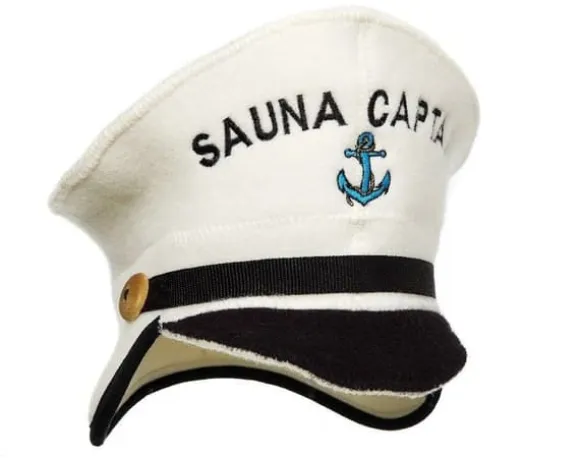 Bastuhatt i 100% ullfilt broderad "Sauna Captain" för att skydda ditt huvud från värmen