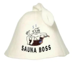 Bastuhatt i 100% ullfilt broderad "Sauna Boss" för att skydda ditt huvud från värmen