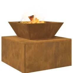 BellaFurn Eldstad i Cortenstål - Stabil & Mobil Utomhuseldstad | Storlek: 50x50x40 cm | Färg: Rostbrun