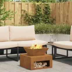 BellaFurn Eldstad i Cortenstål - Stabil & Mobil Utomhuseldstad | Storlek: 50x50x40 cm | Färg: Rostbrun