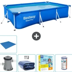 Bestway Rectangular Steel Pro Swimming Pool - 300 x 201 x 66 cm - Blå - Inklusive Tillbehör - CB16