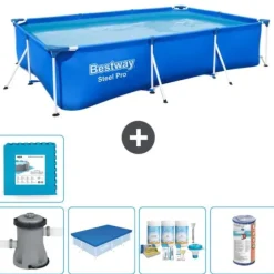 Bestway Rectangular Steel Pro Swimming Pool - 300 x 201 x 66 cm - Blå - Inklusive Tillbehör - CB12