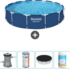 Bestway Round Steel Pro Swimming Pool - 396 x 84 cm - Blå - Inklusive Tillbehör - CB51