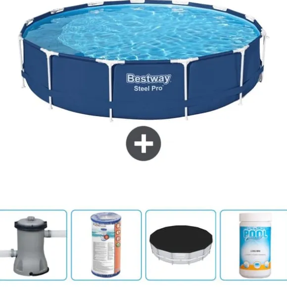 Bestway Round Steel Pro Swimming Pool - 396 x 84 cm - Blå - Inklusive Tillbehör - CB51
