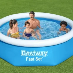 Bestway Round Uppblåsbar Fast Set Pool - 244 x 61 cm - Blå - Inklusive Tillbehör - CB51