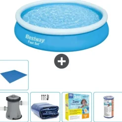 Bestway Round Uppblåsbar Fast Set Pool - 366 x 76 cm - Blå - Inklusive Tillbehör - CB16