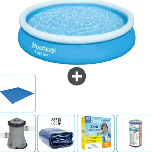 Bestway Round Uppblåsbar Fast Set Pool - 366 x 76 cm - Blå - Inklusive Tillbehör - CB16