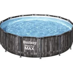 BESTWAY Steel Pro Max™ Tubular Above Ground Pool Kit - 427 x 107 cm - Rund (Levereras med filtreringspump, stege)