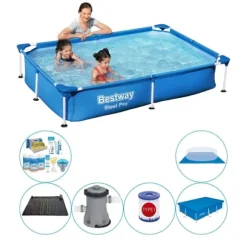 Bestway Steel Pro rektangulär pool - 221 x 150 x 43 cm - Blå - Värdeuppsättning