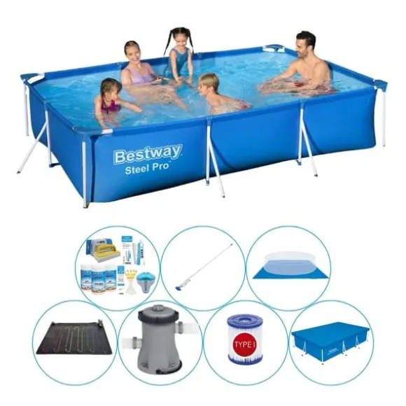 Bestway Steel Pro rektangulär pool - 300 x 201 x 66 cm - Blå - inklusive tillbehör