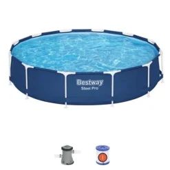 BESTWAY Steel Pro Tubular Above Ground Pool Kit 366 x 76 cm - Rund (levereras med filtreringspump och patron)