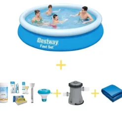 Bestway Swimming Pool - Fast Set - 366 x 76 cm - Inklusive WAYS underhållspaket, filterpump och markduk